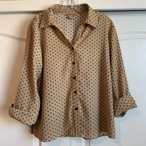 *DONATING 5/18* Vintage Tan/Black Polka Dot Blouse